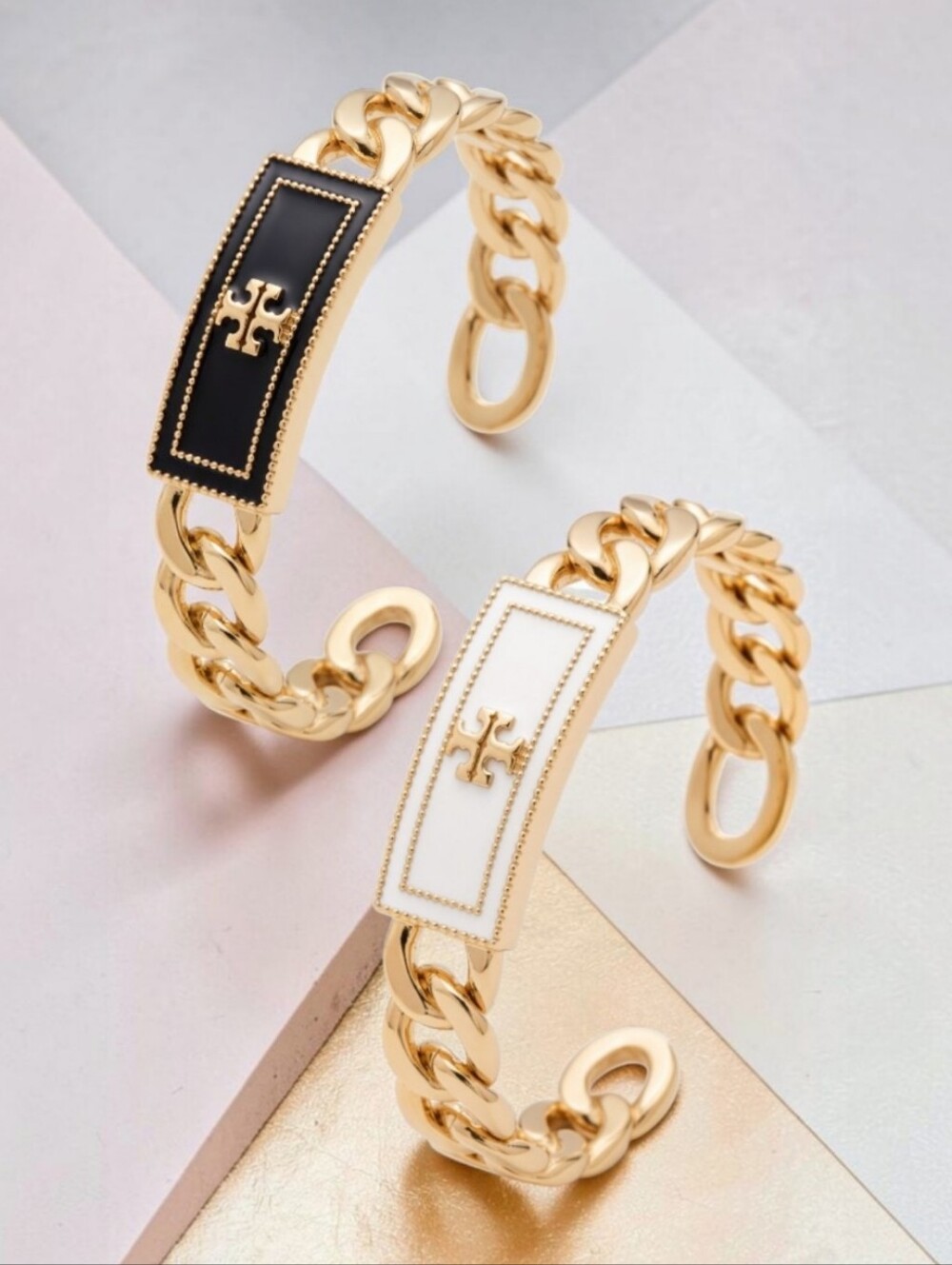 Tory Burch Milgrain Logo Chain Cuff Bracelet